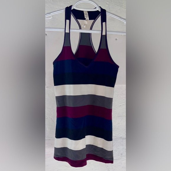 Lululemon Cool Racerback Tank POW Stripe Angel Wing 6 Striped Purple/Navy - Picture 1 of 4